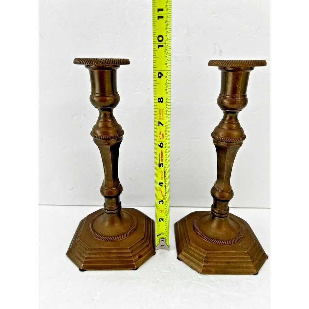 Vintage Pair Solid Brass Taper Candle Holder Candlesticks Square Base 7.5" - Picture 4 of 9